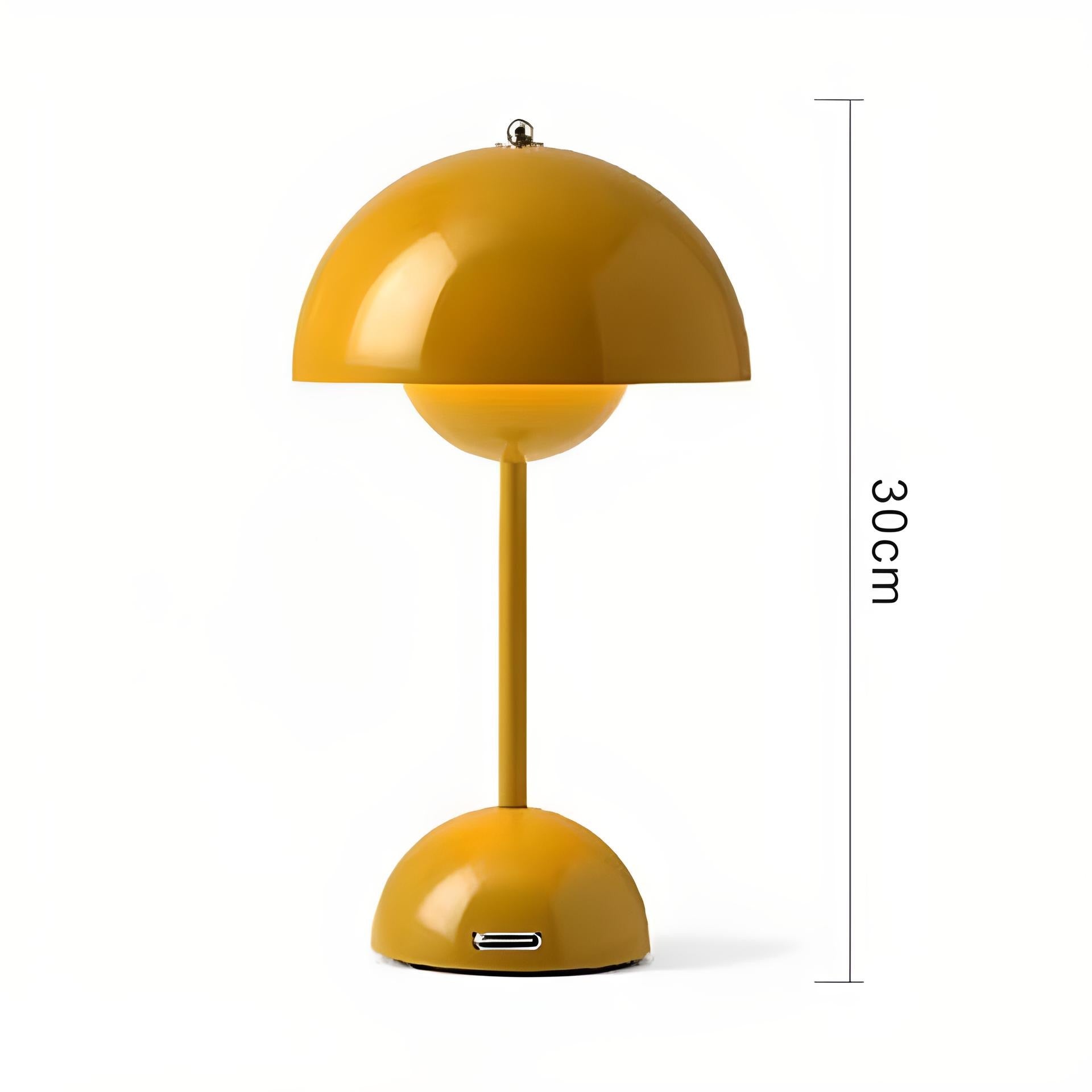 Adonis rechargeable table lamp for home decor, bedroom lighting, office lighting, accent lighting. USB-C charger included. Yellow color. 30cm height measurement.