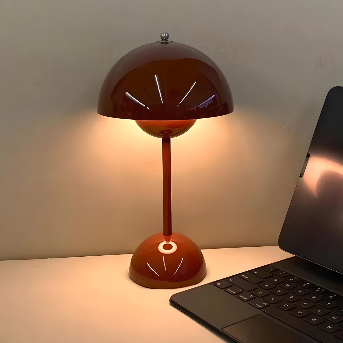 Adonis rechargeable table lamp for home decor, bedroom lighting, office lighting, accent lighting. USB-C charger included. Maroon color.