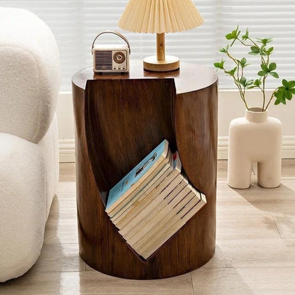 Front view of Amari side table with books