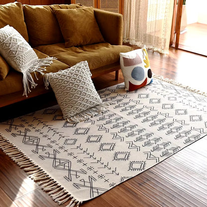 Boho style geometric area rug for modern home decor. Handmade rug for living room, dining room, bedroom, office, or study. 120cm x 170cm