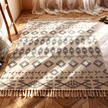 Boho style geometric area rug for modern home decor. Handmade rug for living room, dining room, bedroom, office, or study. 120cm x 170cm