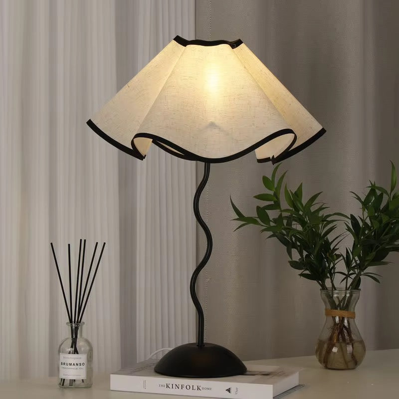 Dulcie table lamp home decor. Metal stem, floral umbrella lamp.