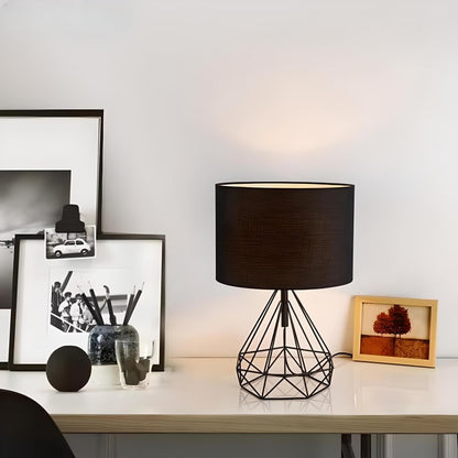 Finley table lamp, geometric pattern black base, black lamp shade