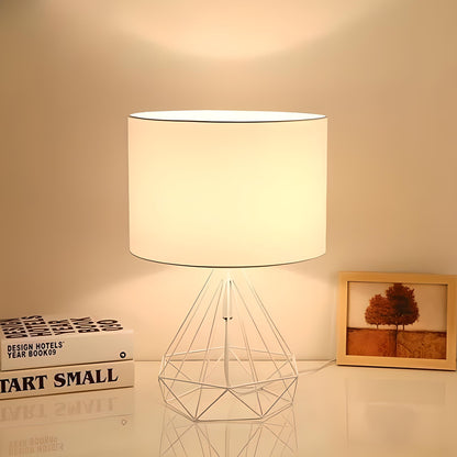 Finley table lamp, geometric pattern with white base, white lamp shade