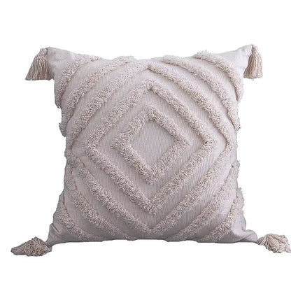 Kamel couch cushion cover boho tufted pillowcase.