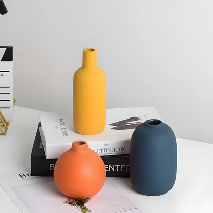 Lamont vase home decor. Nordic, Scandinavian, Modern decor. Blue, yellow, and orange colored vases for table centerpiece, living room.