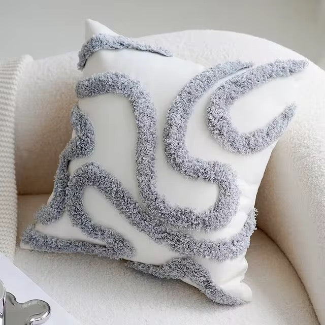 Lebec throw pillow cover home accent decor pillows. 45cmx45cm (17.7"x17.7") White & gray.