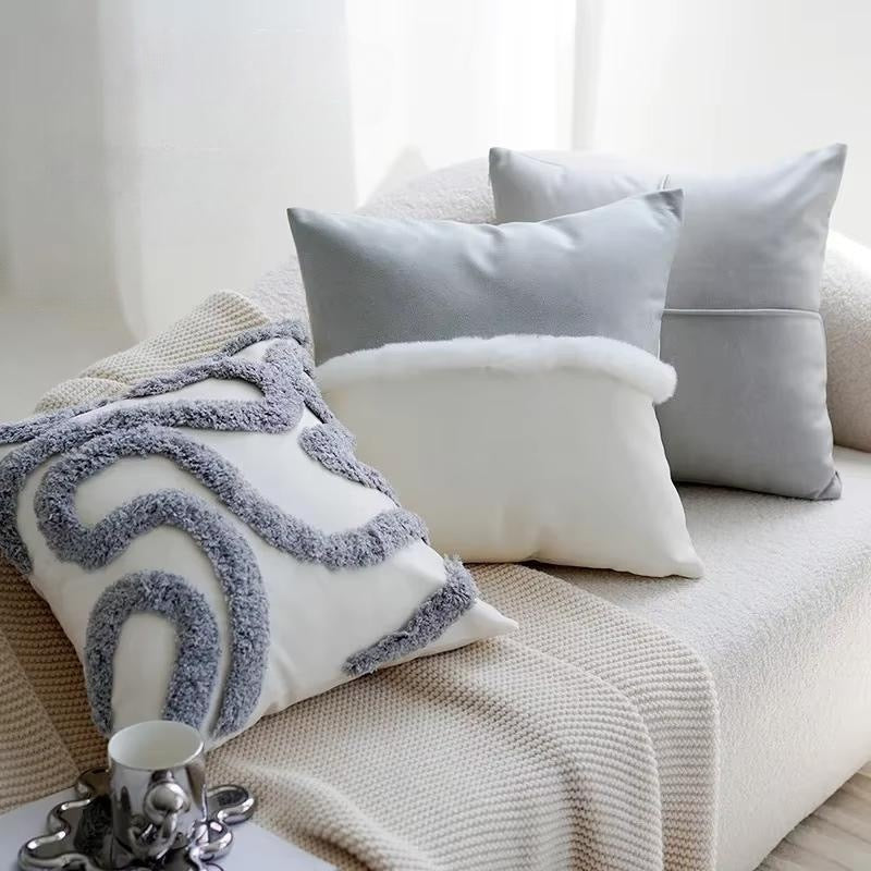 Lebec throw pillow cover home accent decor pillows. 45cmx45cm (17.7"x17.7") White & gray.