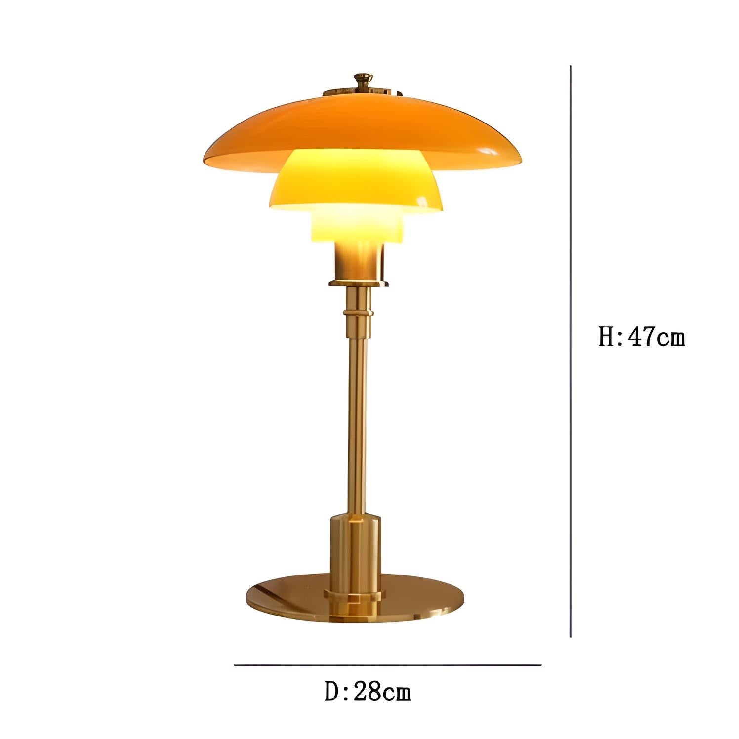 Maisie table lamp for living room, home office, bedroom, or accent lighting. Modern home decor accessory and lighting. Amber/Gold color. 47cm x 28cm