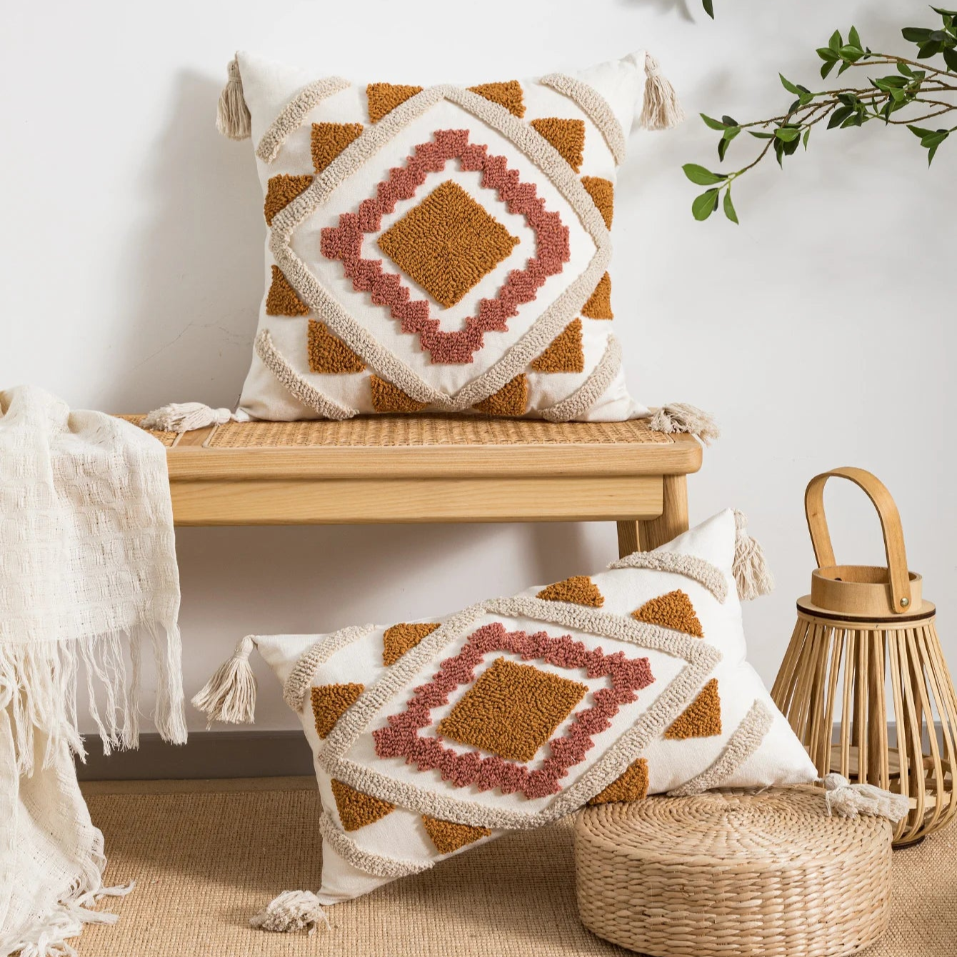 Melisia pillow case with boho vibes. Bohemian couch cushion home decor for accent pillows.