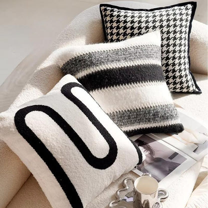 Ozias throw pillow cover for accent pillows and home decor. Classic black and white colors and patterns.