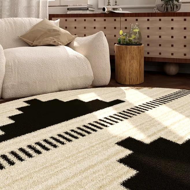 Pomona area rug for modern minimalist home decor. Circular area rug for living room, bedroom, office, or study.