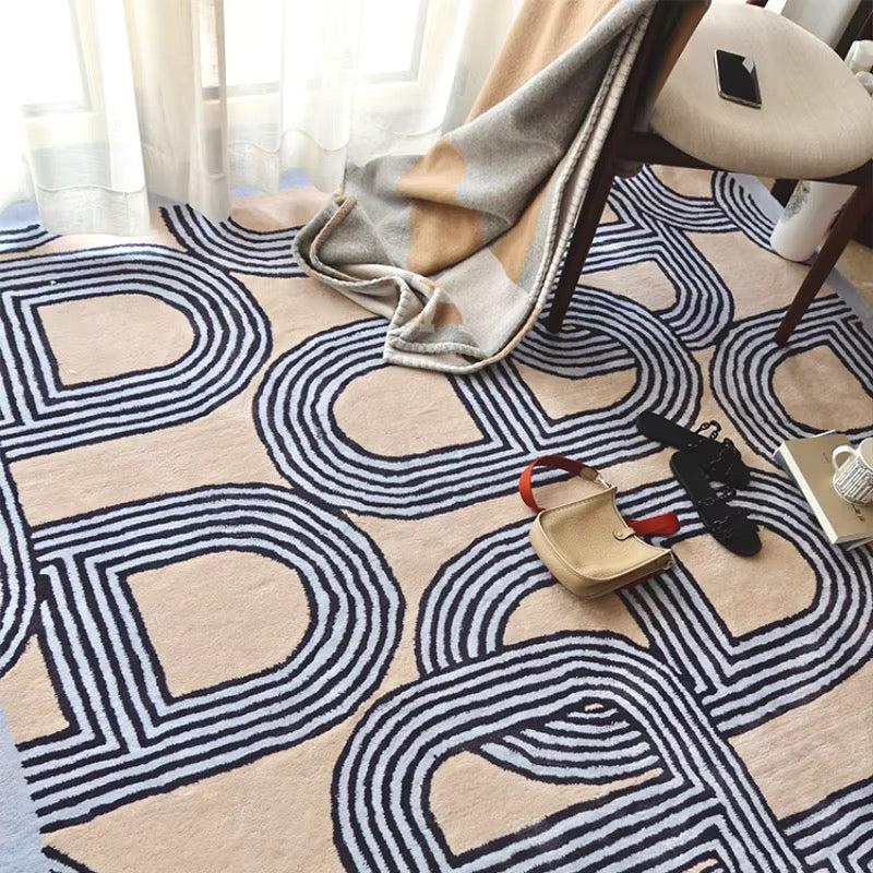 Providence area rug in various sizes. Modern and contemporary rug with lines and circular shapes. Area rug for living room, dining room, bedroom, office, or study.