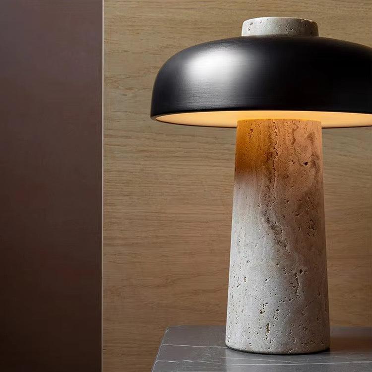 Reina table lamp home decor and lighting. Nordic, Scandinavian, Mid-Century modern decor. Stone base, black metal top.