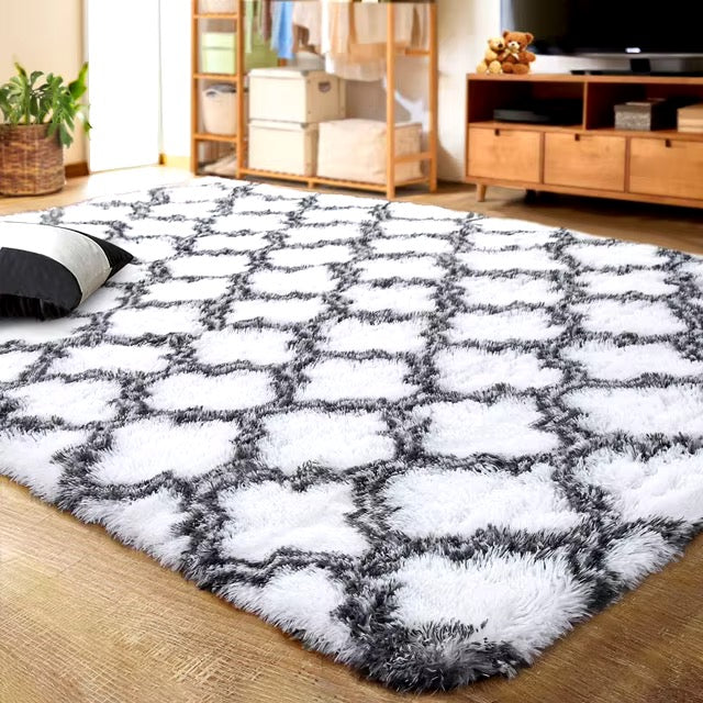 Statler area rug for modern, Nordic, and Scandinavian home decor. Fluffy and soft area rug with foam core. Available in various sizes for living room, dining room, bedroom, study, or office home decor.