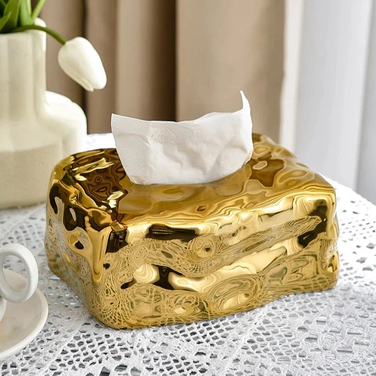 Sable tissue box facial tissue holder gold color