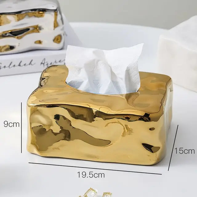 Sable tissue box facial tissue holder ceramic gold color measurements