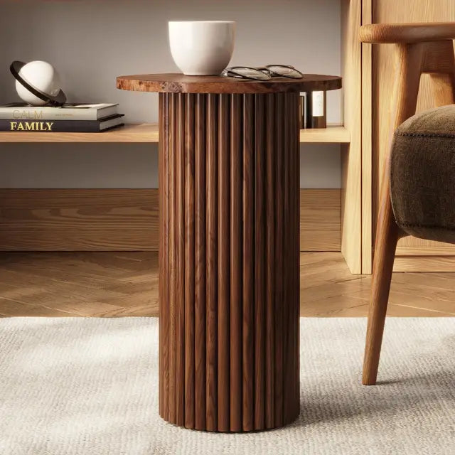 Front view siren fluted side table walnut color