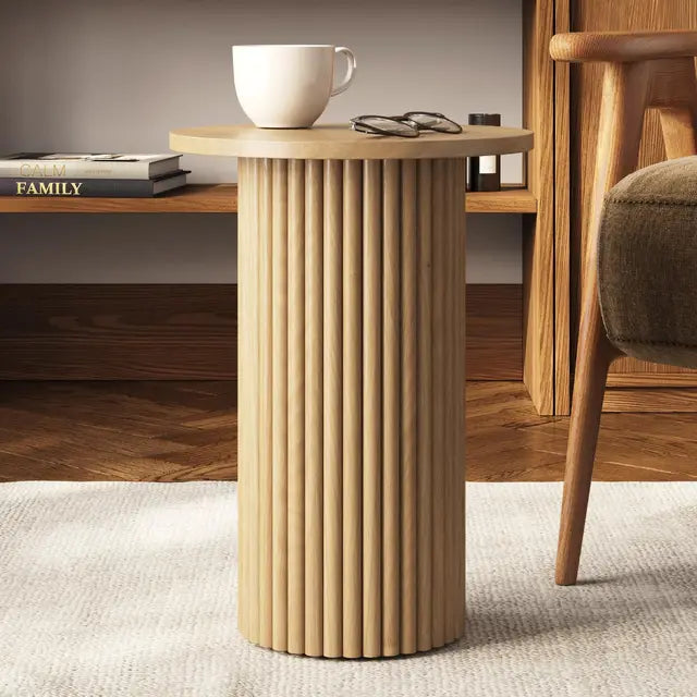 Front view of siren fluted side table color oak