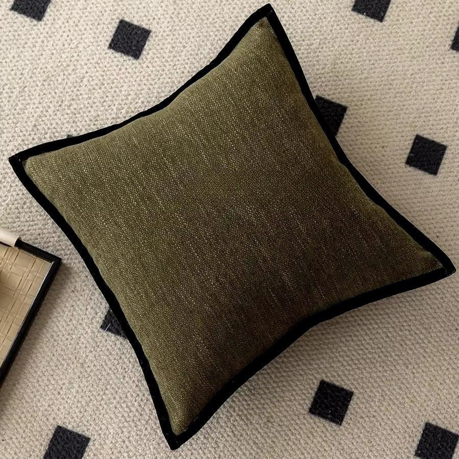 Upton Throw Pillow Cover for couch or sofa. Accent pillows for home decor. Green color with black border. Cream color with black border.