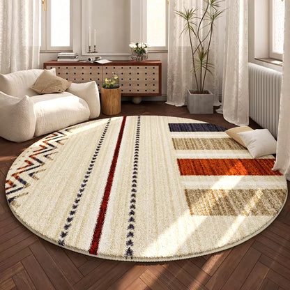 Valera area rug for modern minimalist home decor. Circular area rug for living room, bedroom, office, or study.