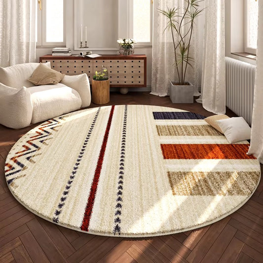 Valera area rug for modern minimalist home decor. Circular area rug for living room, bedroom, office, or study.