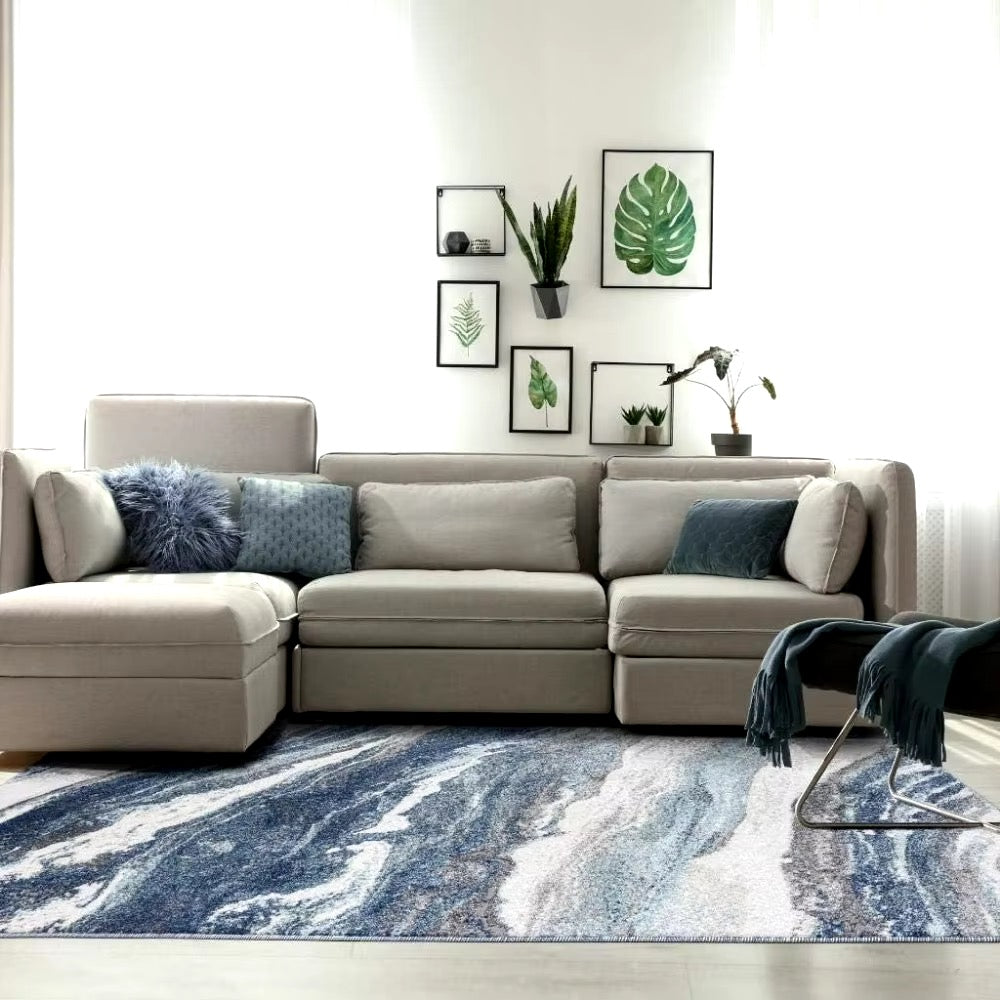 Waverly Area Rug for modern minimalist luxury home decor. Available in multiple sizes for living room, bedroom, dining room, study, or office.